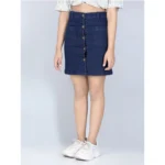 Girl's Denim Solid Buttoned Skirt (Navy Blue) - Image 4