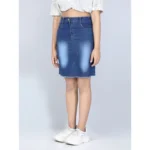 Girl's Denim Solid Buttoned Skirt (Blue) - Image 4