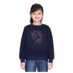 Girl's Fleece Embellished Long Sleeves Sweatshirt (Navy Blue) - Image 5