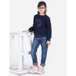Girl's Fleece Embellished Long Sleeves Sweatshirt (Navy Blue) - Image 3