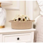 Cotton 8x3 Inch Round Bedside Organizer With Out Lid (Beige) - Image 2