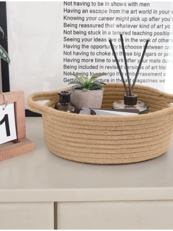 Cotton 8x3 Inch Round Bedside Organizer With Out Lid (Beige)