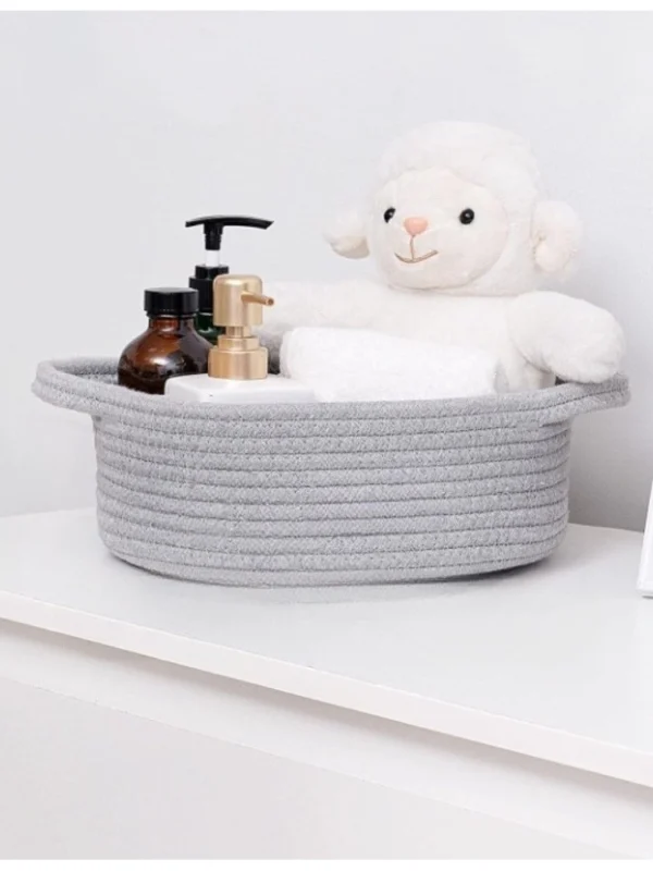 Cotton 8x3 Inch Round Bedside Organizer With Out Lid (Gray)