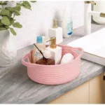 Cotton 8x3 Inch Round Bedside Organizer With Out Lid (Pink) - Image 3