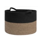 Cotton Pack Of_1 16x14 Inch Storage Basket For Clothes With Out Lid (Black-Beige-Black)