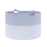 Cotton Pack Of_1 16x14 Inch Storage Basket For Clothes With Out Lid (Blue-White)